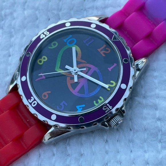 Accutime Watch Analog Multi Color Rubber Band Unisex Wrist Watch - Picture 3 of 9